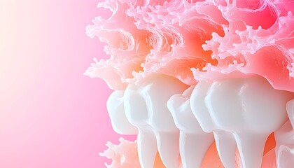 Microscopic view of teeth and surrounding gum tissue, showcasing intricate bone structure and soft tissue details