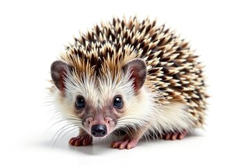 Fototapeta premium Small hedgehog isolated on pure white background, photography, stock