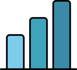 A flat vector icon of a bar chart with three vertical bars of increasing height. Ideal for representing data analytics, statistics, business growth, financial performance, and infographics