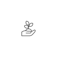 World Environment Day Icon – Outline Hand Holding Growing Plant for Nature Protection

