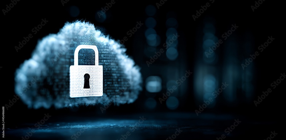 Poster image composed of blue technology interface and binary code