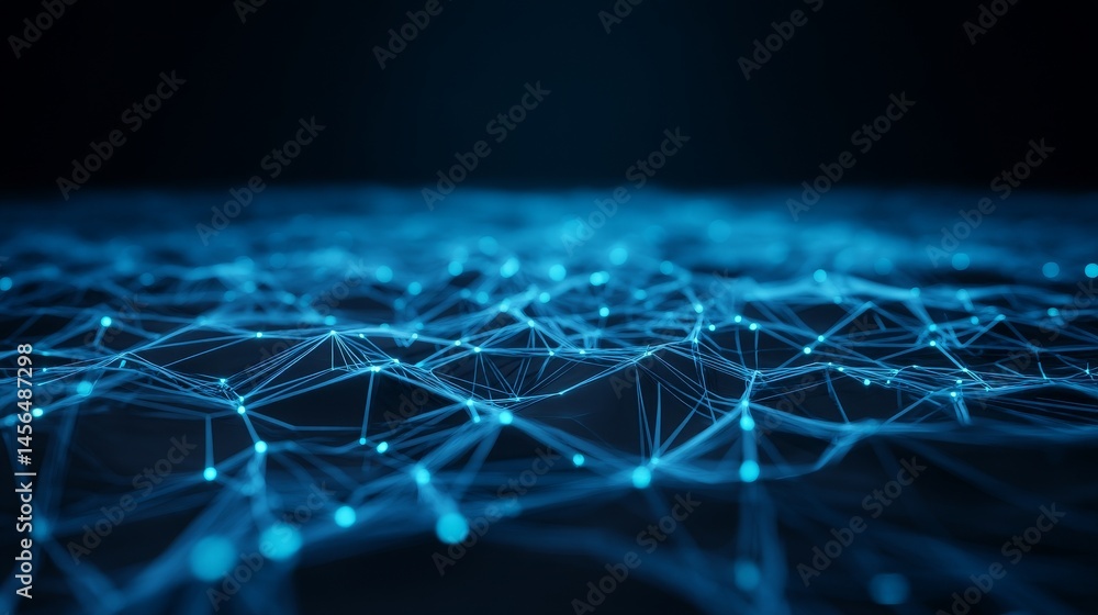 Poster abstract dots and lines in motion represent the flow of digital data, embodying the concept of ai te