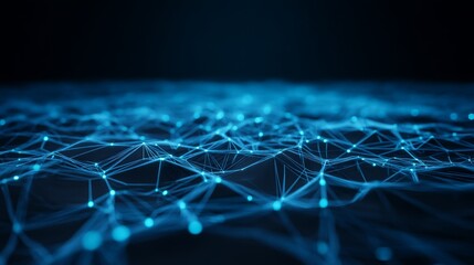 Abstract dots and lines in motion represent the flow of digital data, embodying the concept of AI technology and its communication network