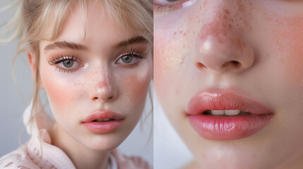 Soft pink blush and peach-toned makeup for spring 