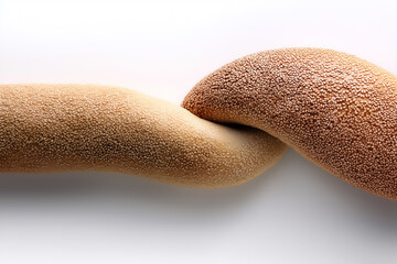 Fototapeta premium Artistic minimalist display of sesame-coated Italian loaf resting on smooth white surface. Soft golden crust shows inviting texture. Concept of baking, culinary arts, food industry