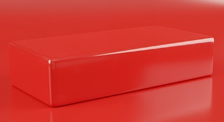 Red Glossy Rectangular Object on Red Surface: A Minimalist 3D Render