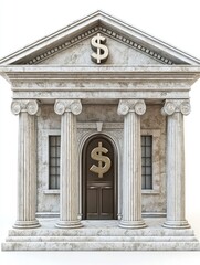 Classic Stone Bank Building with Golden Dollar Signs