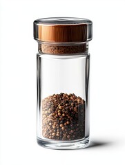 Clear Glass Jar with Bamboo Lid and Brown Granules