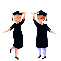 Happy graduates in colleges and universities, students in academic gowns. Celebrating graduation day.