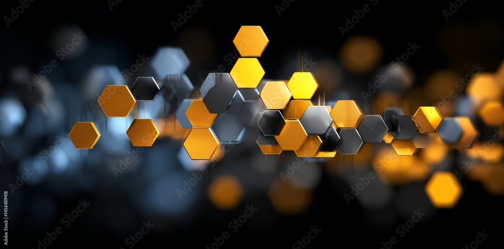 Poster a hexagonal background design featuring radiant lights, created using generative ai