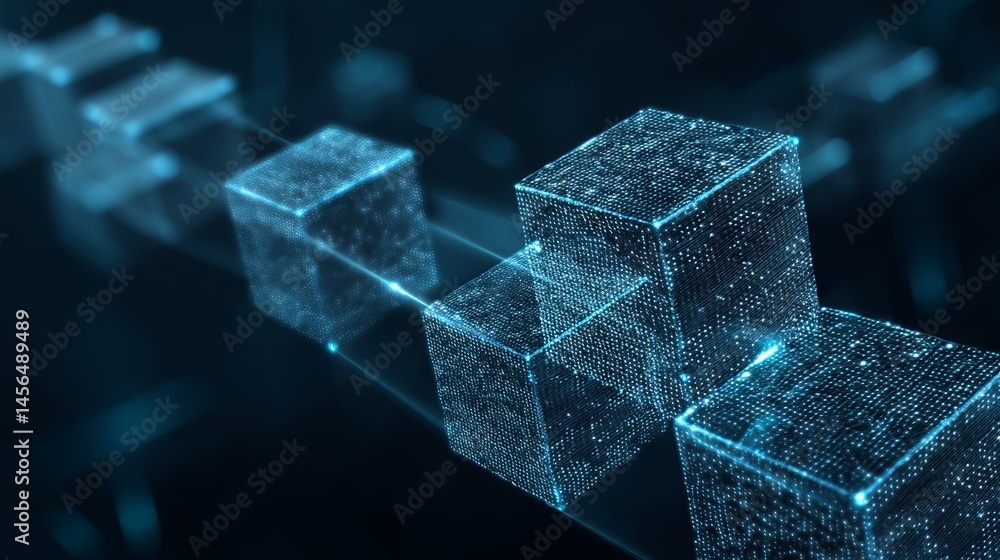 Poster An abstract 3D representation of futuristic cyberspace and data processing technology is rendered in a distinctive generative AI style
