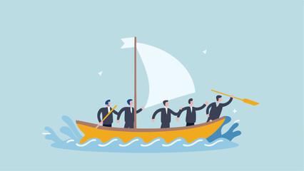 Fototapeta premium Teamwork propelling business success a team navigating stormy waters reaching goals together 