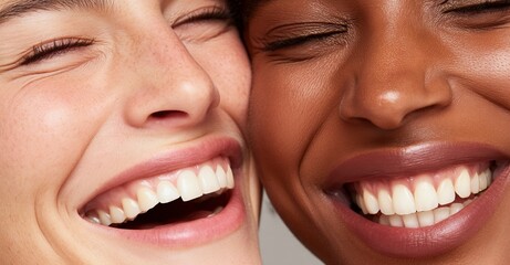 Image, glow or ladies with skincare, amusing or dermatology on a white studio background, featuring face, companions or individuals with radiance, aesthetic or grooming routine with treatment, luxury
