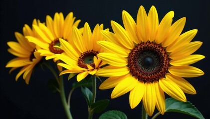 Naklejka premium Bold, graphic sunflowers, vibrant yellow, black stems, stems, bright, graphic