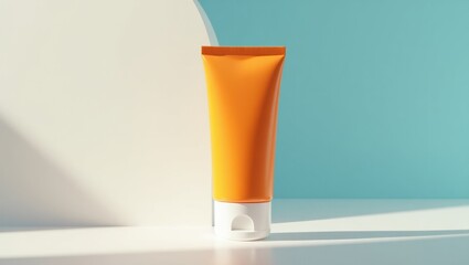 Vitamin C Sunscreen. Vitamin C protection. Trend product close-up. Tube of vitamin C-rich sunscreen sits confidently on table, radiating protective purity and radiant glow.