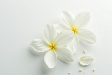 Close-up shot of pristine white petals on stark white background, botany, flora