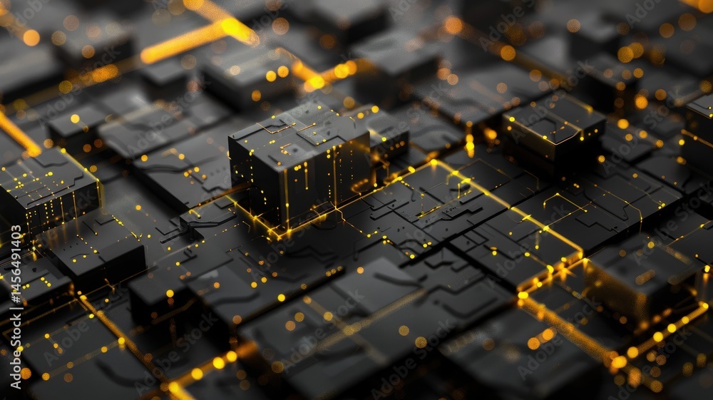 Poster explore a captivating futuristic blockchain background featuring a sleek black surface enhanced by v