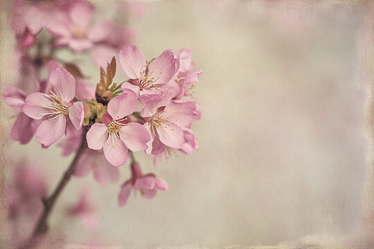 Delicate pink blossoms on a branch soft pastel background spring flowers nature beauty - Powered by Adobe