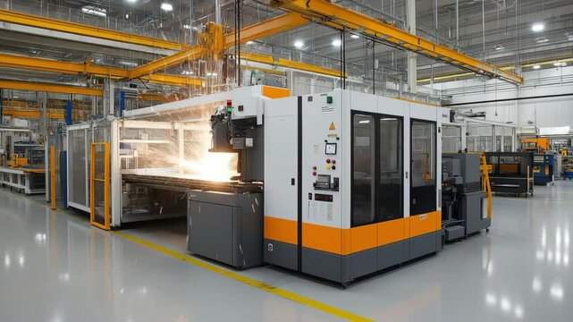 Automated equipment processes materials in a manufacturing facility to enhance production efficiency and precision