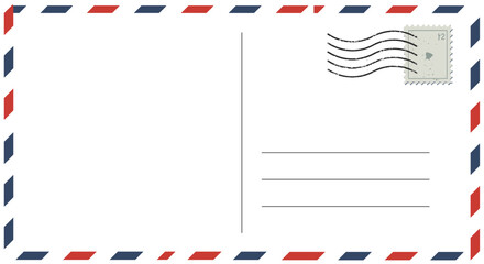 Mail frame on transparent background. Postcard design with vintage envelope and stamp