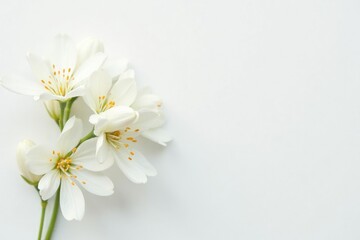 Delicate white flower blossom against pure white backdrop, subtle, texture