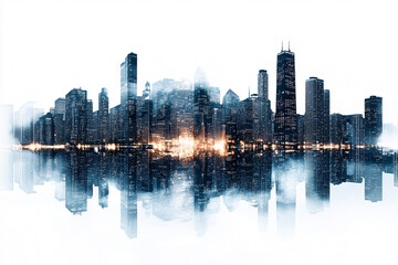 Fototapeta premium Cityscape reflection urban skyline buildings cityscape at night double exposure