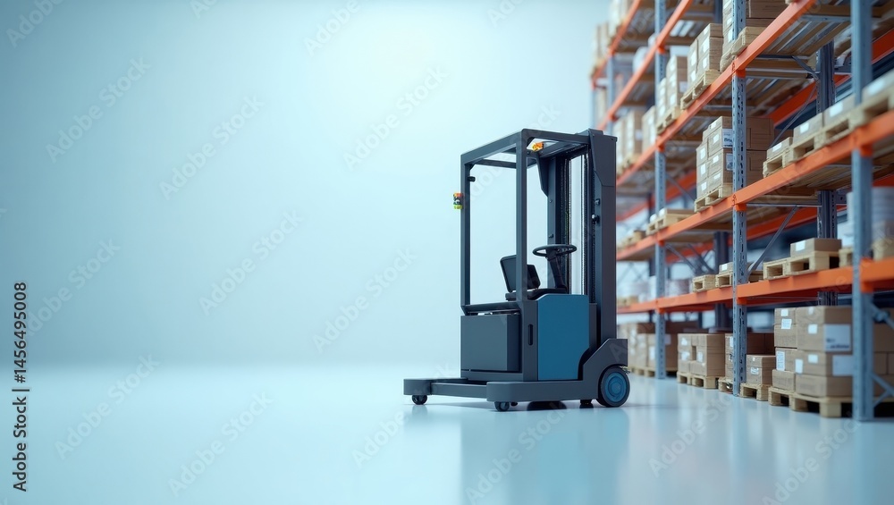 Poster warehouse automation. automated industrial work. isolated background, copyspace.. forklift navigates