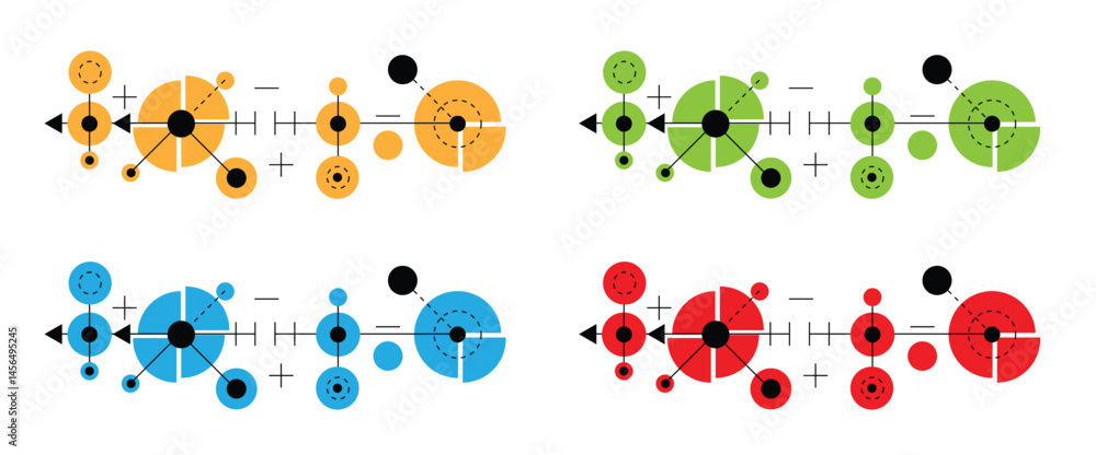 Poster Abstract Modern Geometric Figures Different Colors Circles and Lines Set. Graphic design elements and resources vector art