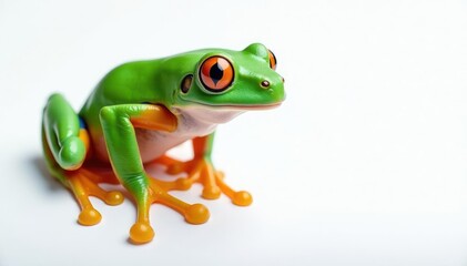 Obraz premium Green tree frog perched on white, vibrant skin, fauna, closeup