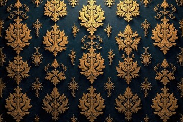 Fototapeta premium Intricate floral damask pattern in elegant gold, motif, ornate, seamless
