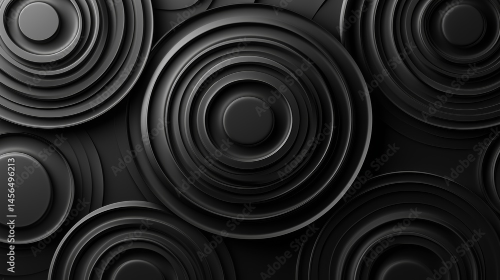 Poster intricate black circular patterns in a modern art composition showcasing depth and texture