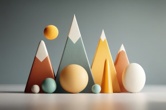 This artwork features a minimalist surrealist collage created using chromolithography printing, with a triangular base and a circle positioned under the centre, incorporating gradient effects and a
