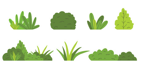 Set of bushes with various shapes, green bushes