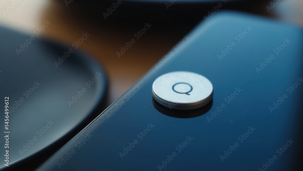 Aufkleber web push. cell phone button. trend product close-up. sleek button on cell phone signifies control an
