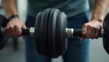 Weighted Calisthenics. Closeup of muscular hands gripping heavy barbel