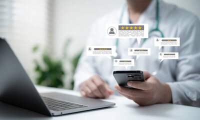 Doctor receiving patient reviews via smartphone