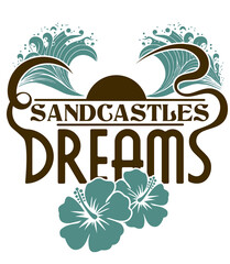 Sandcastles Dreams Beach Logo with Waves and Flowers