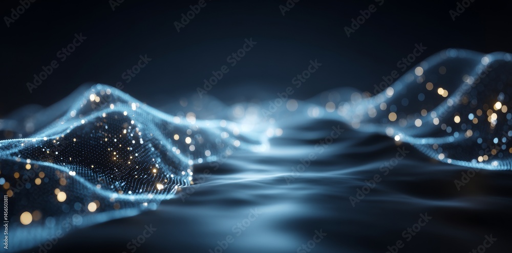 Poster illustration of big data analytics and high-speed communication technology, representing data flow, 