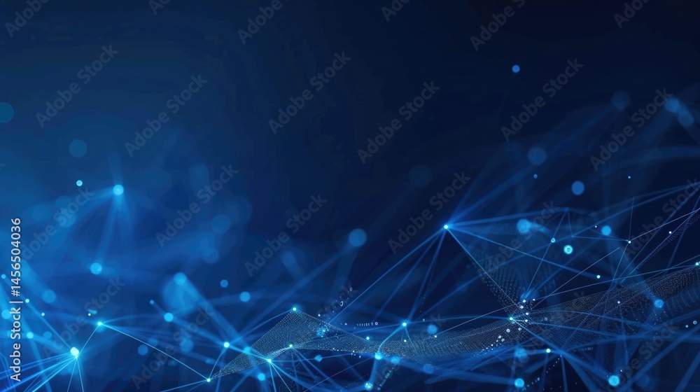 Poster abstract blue digital network background with lines and nodes. background image of glowing digital w