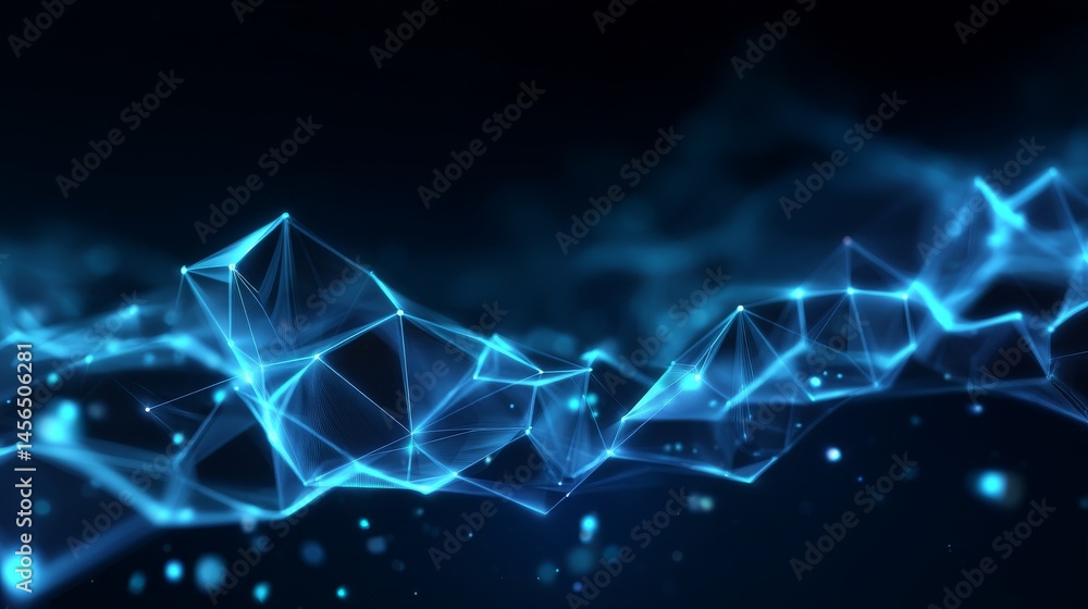 Poster a futuristic wireframe network with points and lines represents abstract technology and ai tech, inc