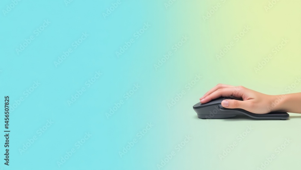 Poster wrist rest. man at work. isolated background, copyspace.. person sits alone with computer, resting t