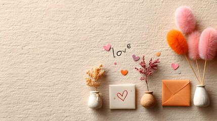 Creative expression of love through decorative elements and heartfelt messages in a charming arrangement concept. Selective focus