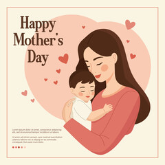 Happy mother's day card with smiling mother holding her baby in her arms vector illustration