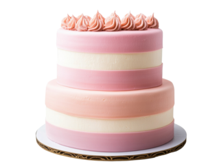 Elegant layered cake with pink frosting for celebrations and events, cut out