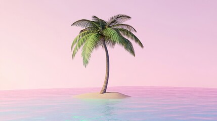 Naklejka premium Single Palm Tree on a Pink Pastel Island
