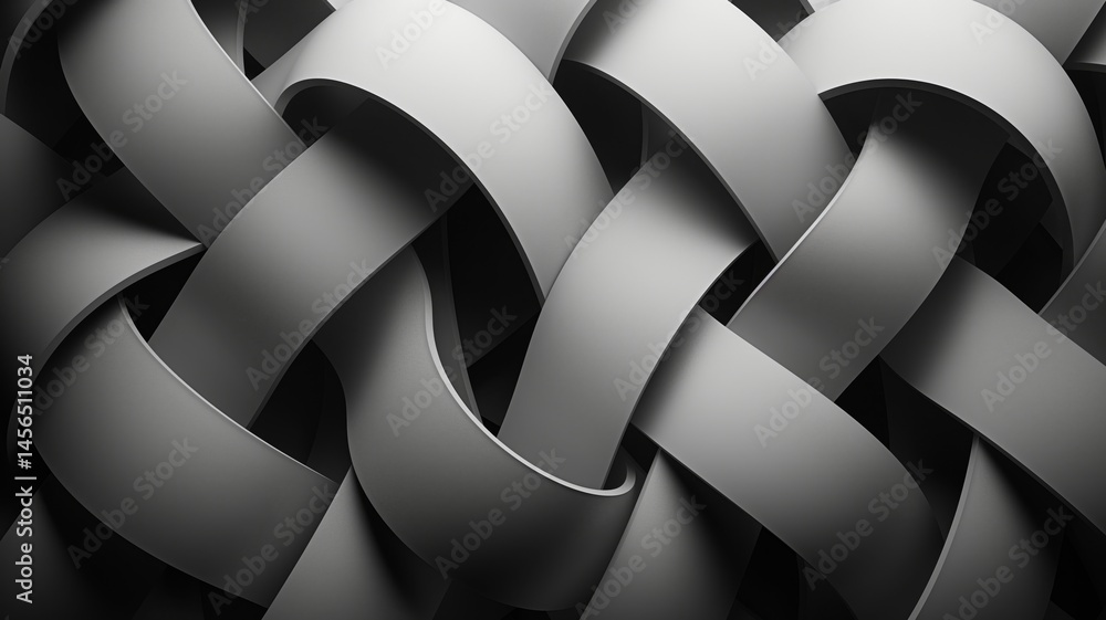 Poster intricate woven patterns of grey ribbons creating a stunning abstract design with depth and texture