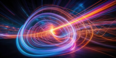 Obraz premium Long Exposure Photography: Abstract Square Root, Light Trails, Geometric Shapes, Night Photography, Mathematical Art, Spiral, Infinity Symbol, Glowing Lines