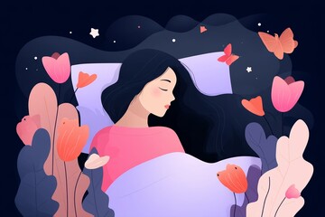 A dream cloud filled with surreal pictures floats above the head of a person who is sleeping peacefully in this illustration