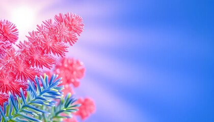 Fototapeta premium Vibrant pink flowers against a bright blue backdrop, sunlit