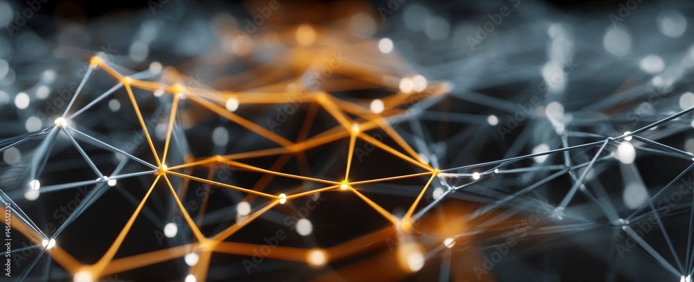 Poster a backdrop of abstract blue technology incorporates a cyber network grid and connected particles, si